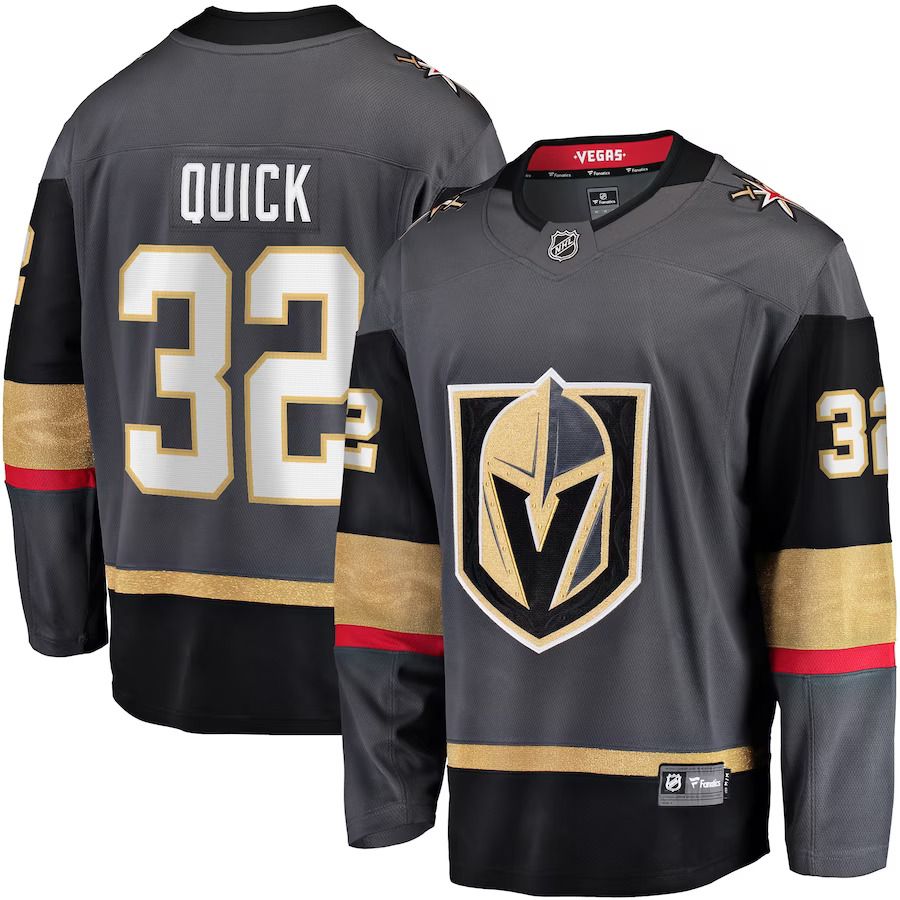 Men Vegas Golden Knights #32 Jonathan Quick Fanatics Branded Gray Home Breakaway NHL Jersey